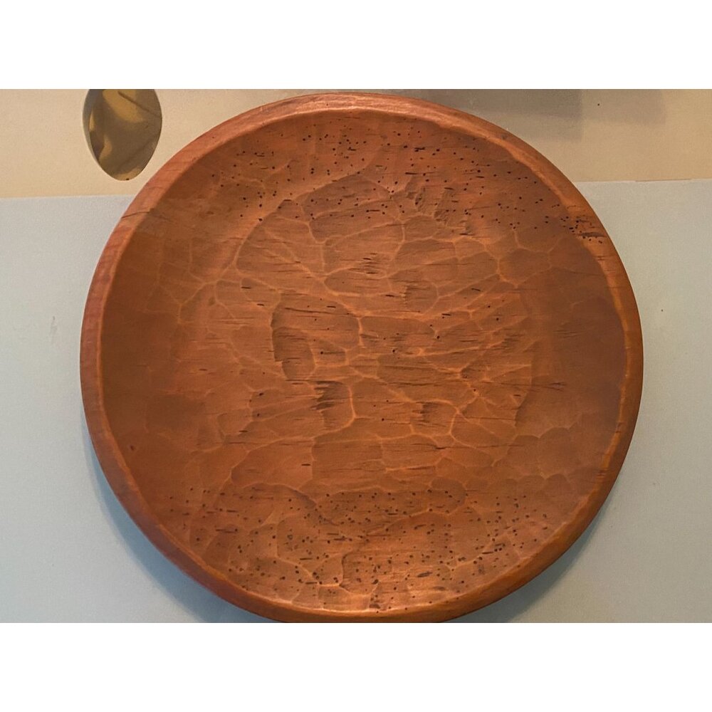 Antique Wooden Charger Plate With Natural Woodgrain & Rustic Patina